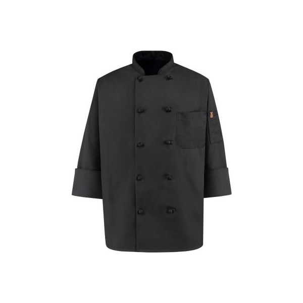 Chef Designs 10 Button-Front Chef Coat, Knot Buttons, Black, Spun Polyester, M